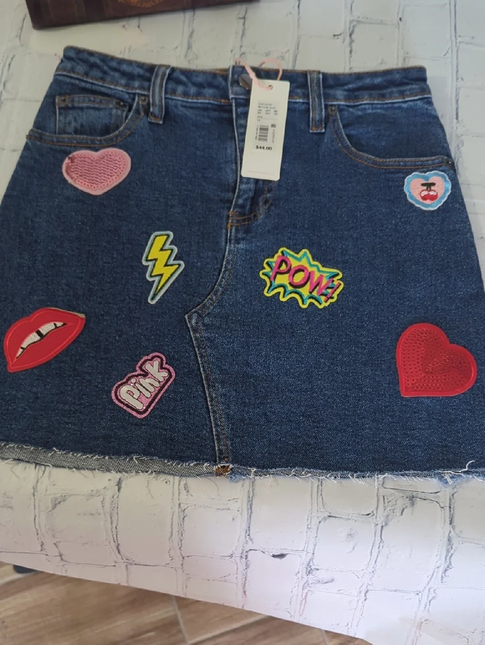 NWT GB Girls Denim Patchwork Mini Skirt - Blue Size 10